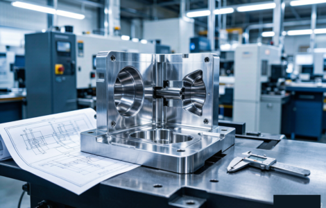 High-precision steel injection mold on a CNC machining workbench - D-top Mould