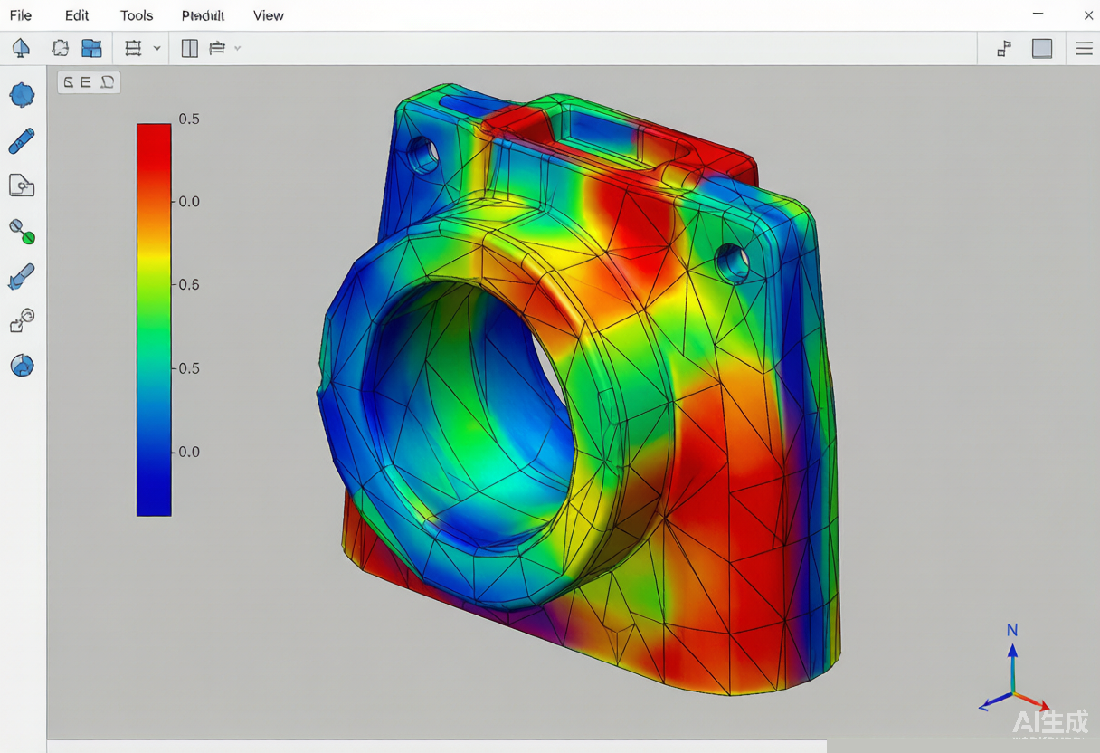 Mold flow analysis simulation with mesh and temperature gradient