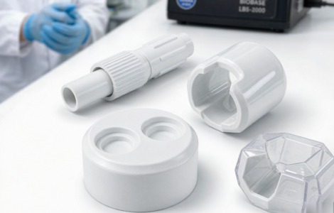 Medical injection molding: white plastic device components and transparent housings in a clean manufacturing environment
